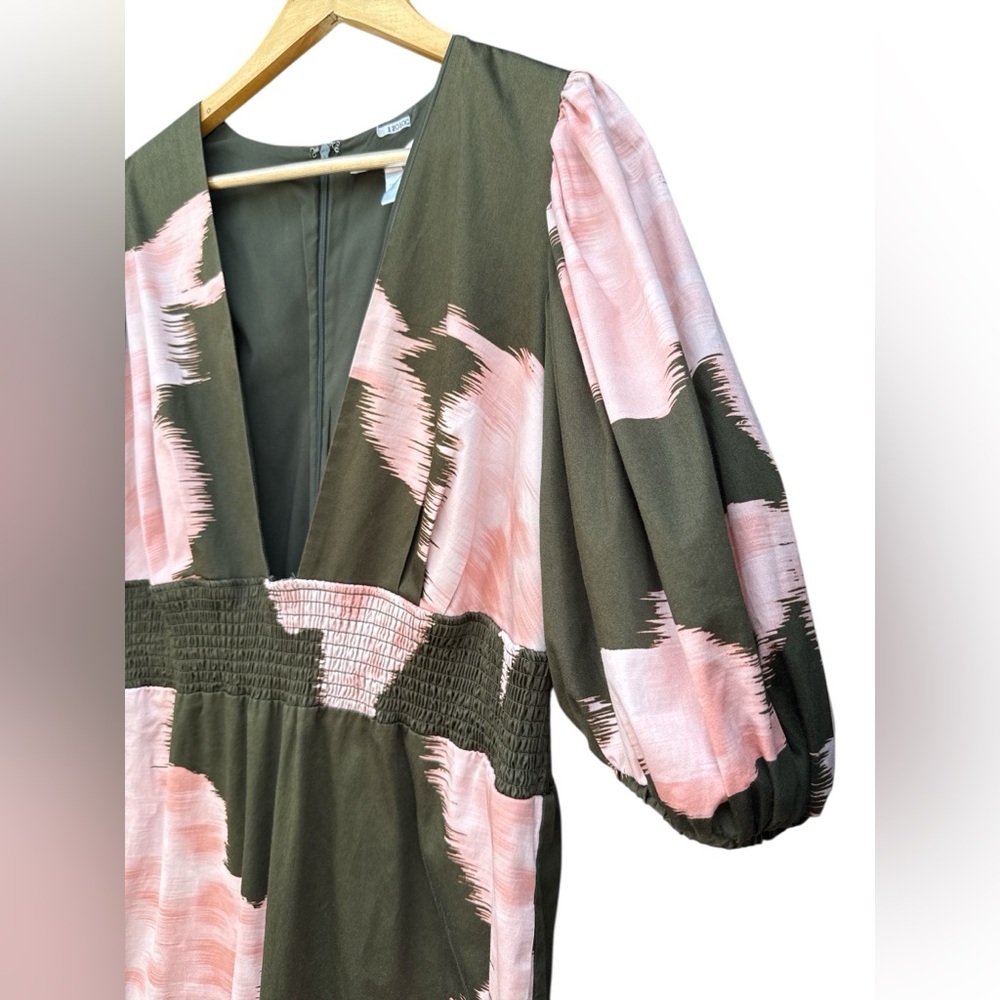 Anthropologie Hutch Green Pink Wide Leg Jumpsuit Size 1X Plunging V-Neck - Picture 6 of 15